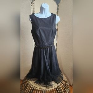 Adrianna Papell Black Lace Dress Party Dress with Tulle